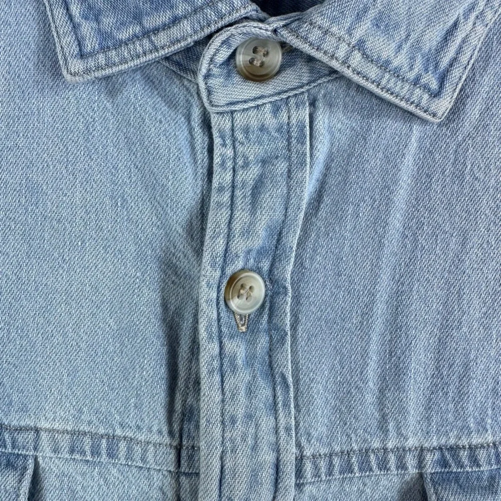 Banana Republic‎ Mens XL Denim Shirt Short Sleeve Light Wash Blue Standard Fit